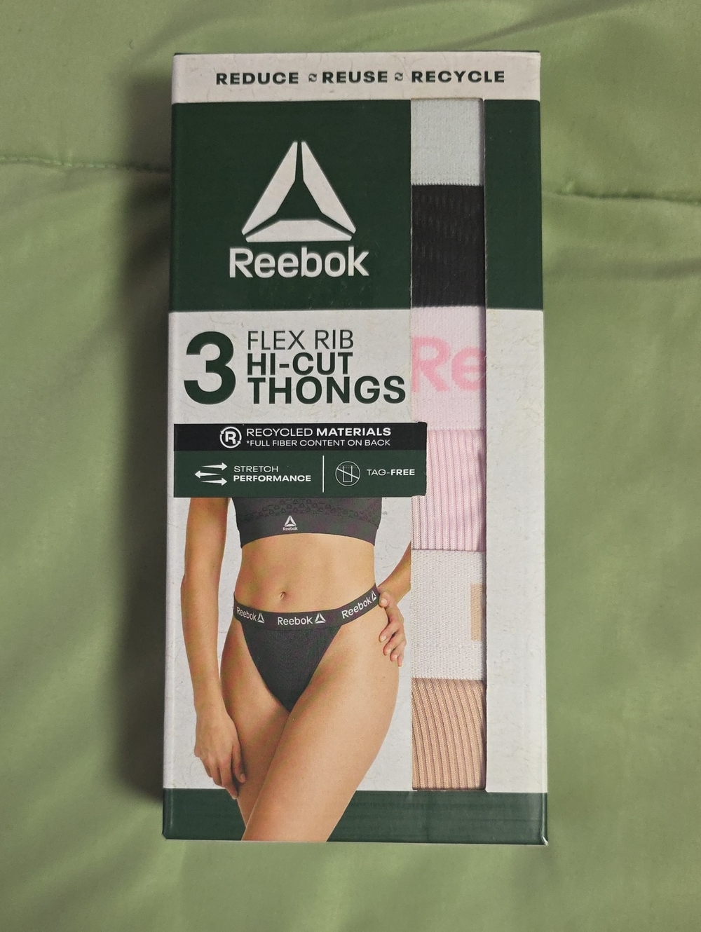 Reebok Women's 3-Pack Flex Rib Hi-Cut Thongs - Black, Pink, Beige